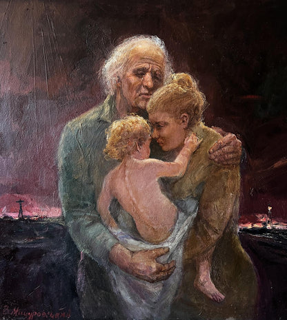 Oil painting Evacuation and farewell V. Mishurovsky