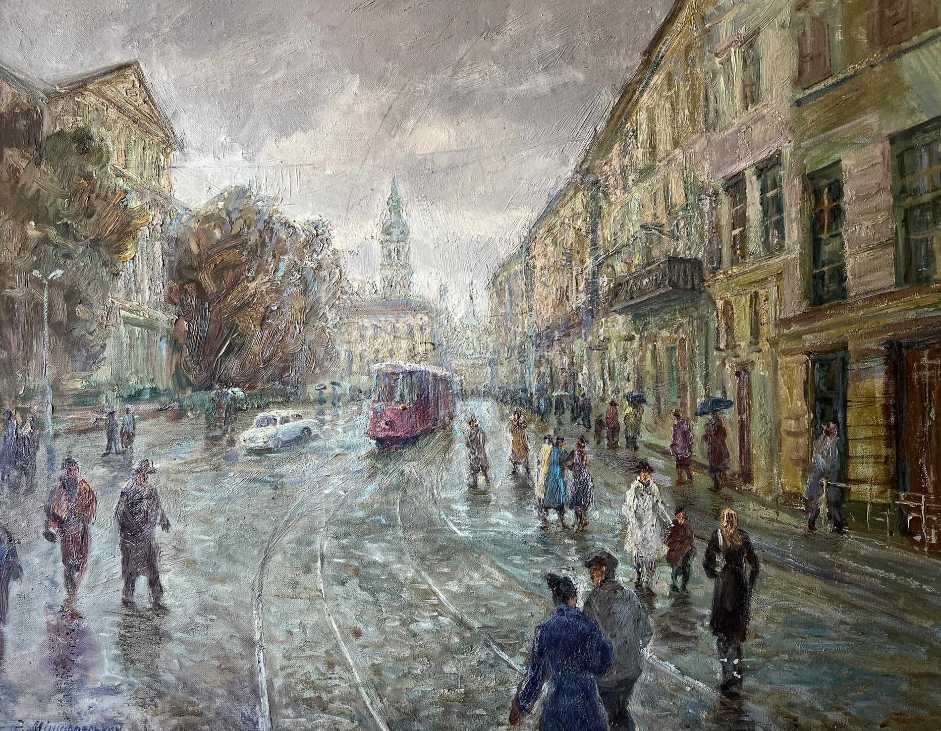 Oil painting It is raining in Lviv V. Mishurovsky