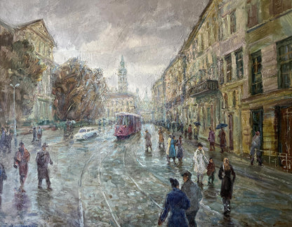 Oil painting It is raining in Lviv V. Mishurovsky