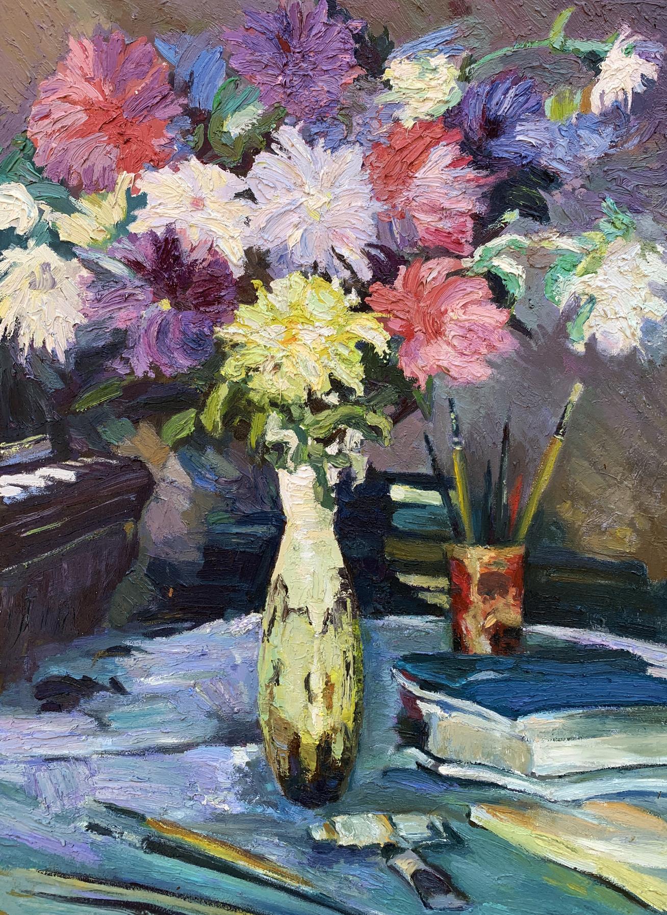 Oil painting Flowers and desktop Boris Serdyuk