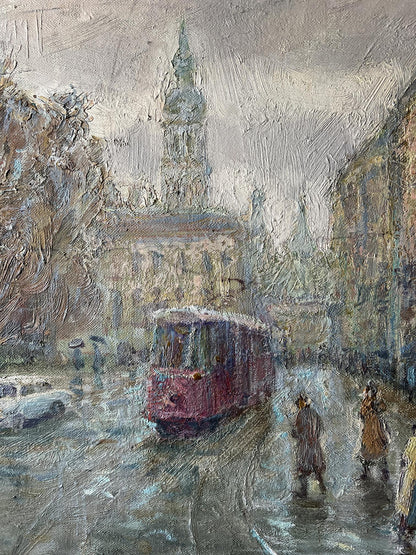 Oil painting It is raining in Lviv V. Mishurovsky