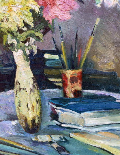 Oil painting Flowers and desktop Boris Serdyuk