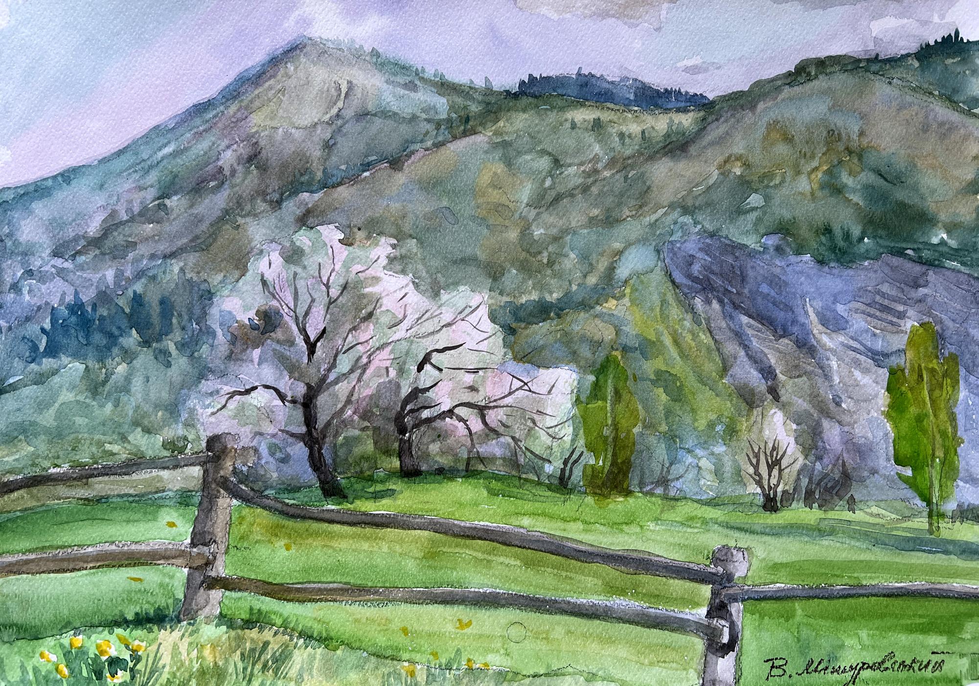 Watercolor painting View of Makovitsa mountain V. Mishurovsky