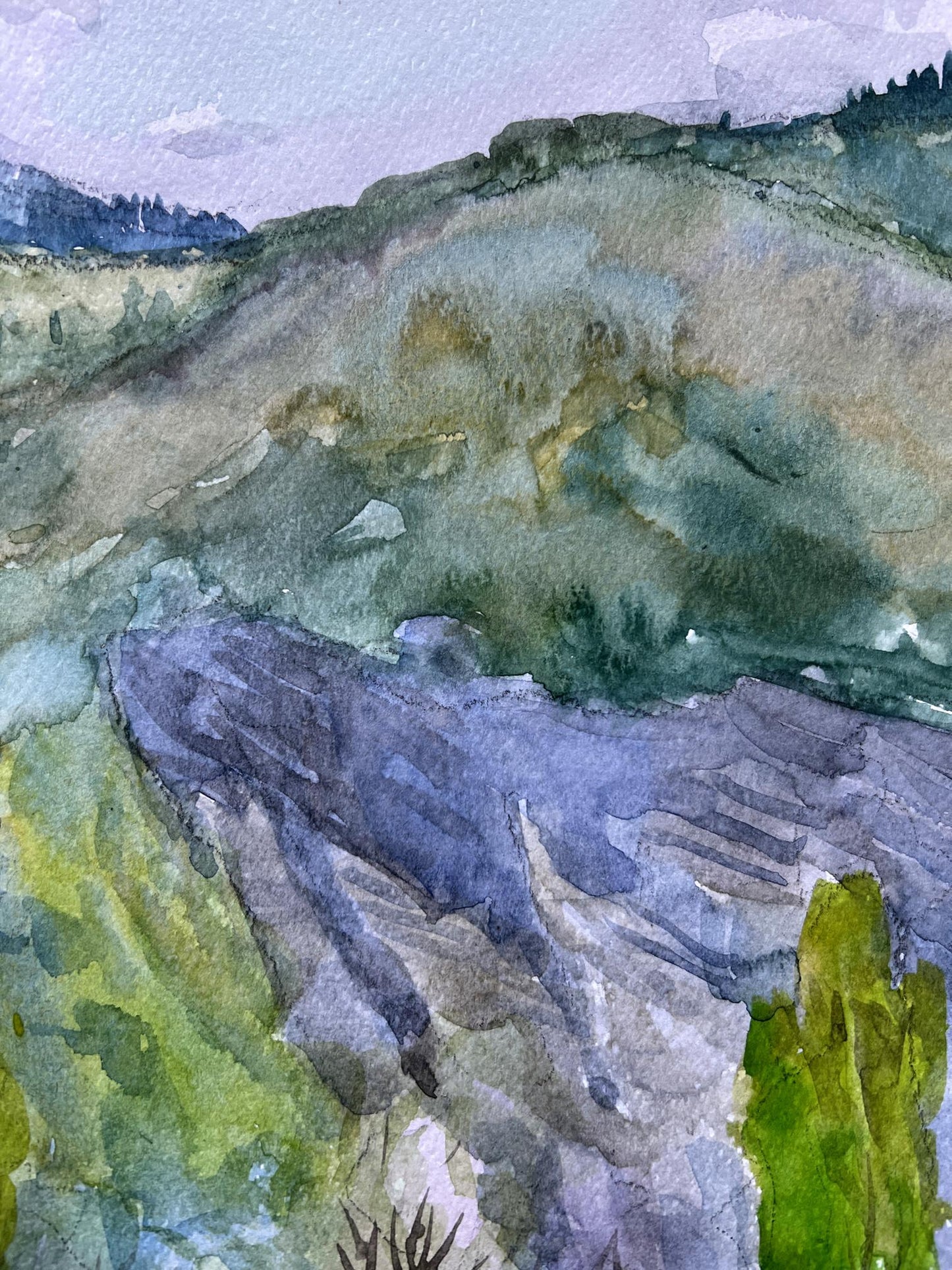 Watercolor painting View of Makovitsa mountain V. Mishurovsky