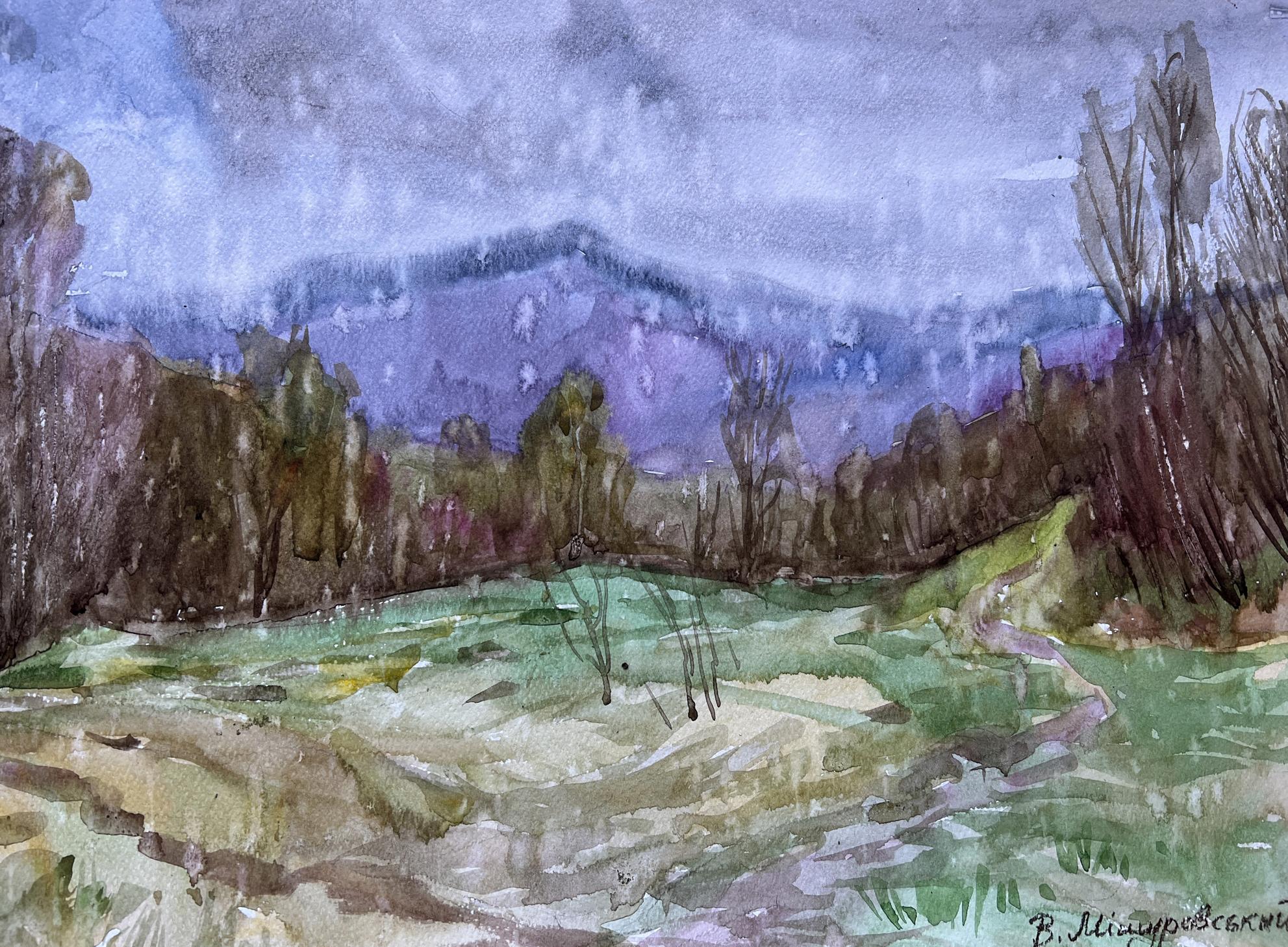 Watercolor painting Rain in the Carpathians V. Mishurovsky