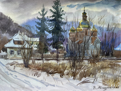 Watercolor painting Church in Yaremche V. Mishurovsky