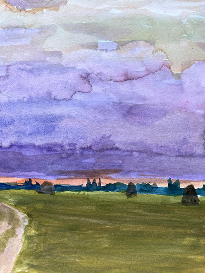 Gouache painting Evening in the meadow V. Mishurovsky