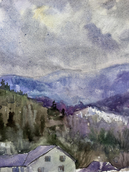 Watercolor painting Winter in the mountains V. Mishurovsky