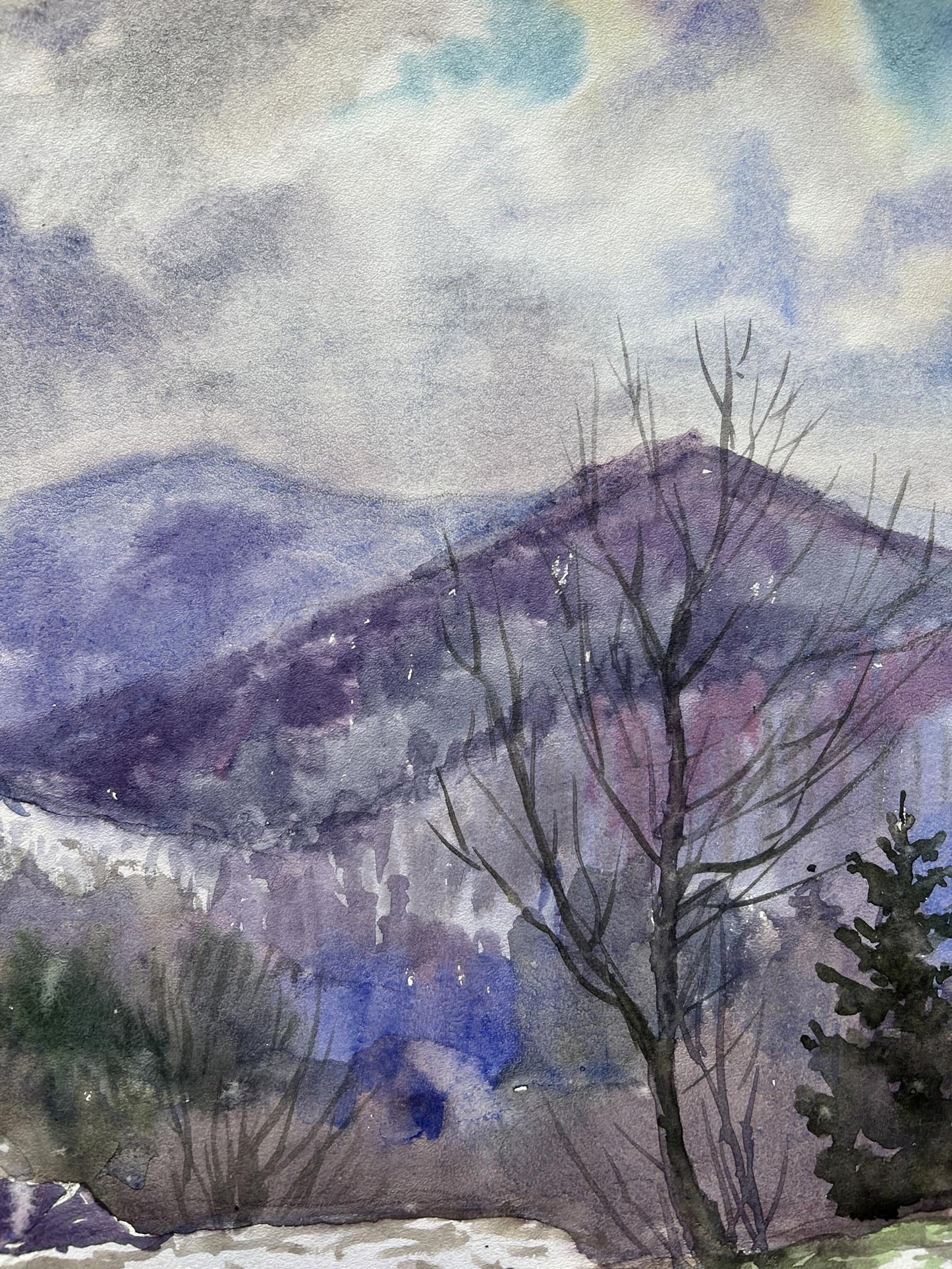 Watercolor painting Winter in the mountains V. Mishurovsky