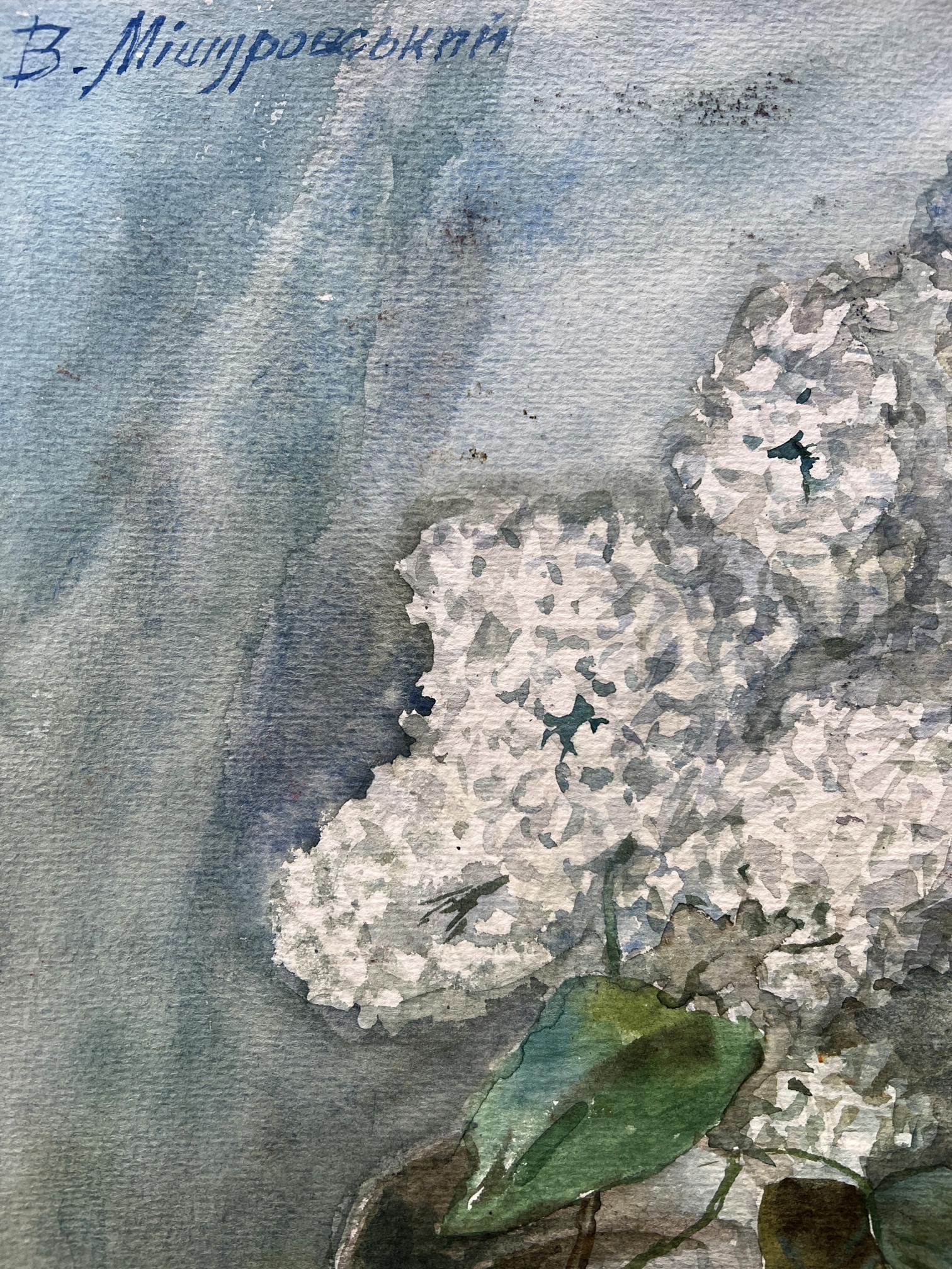 Watercolor painting White lilac 