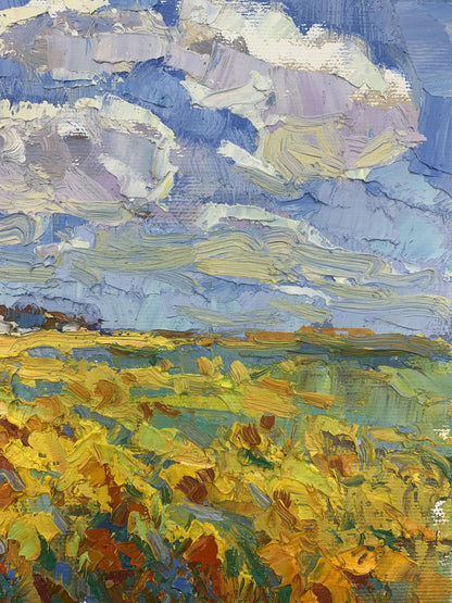 Oil painting Cloudy day in the field Oksana Ivanyuk