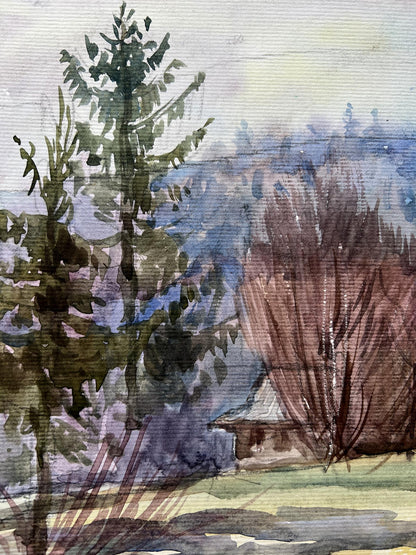 Watercolor painting A village in the mountains V. Mishurovsky