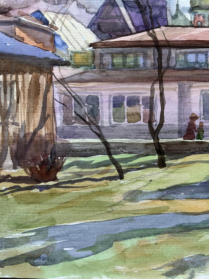 Watercolor painting The yard in the church V. Mishurovsky