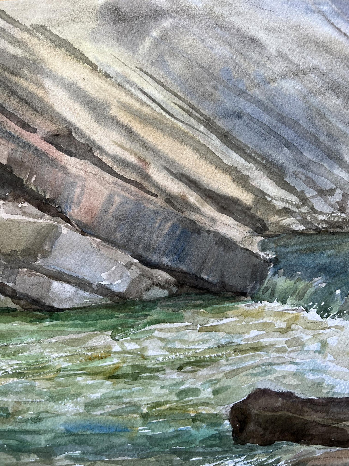 Watercolor painting Waterfall on the river V. Mishurovsky
