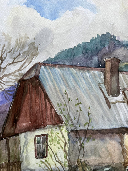 Watercolor painting The yard of the house V. Mishurovsky