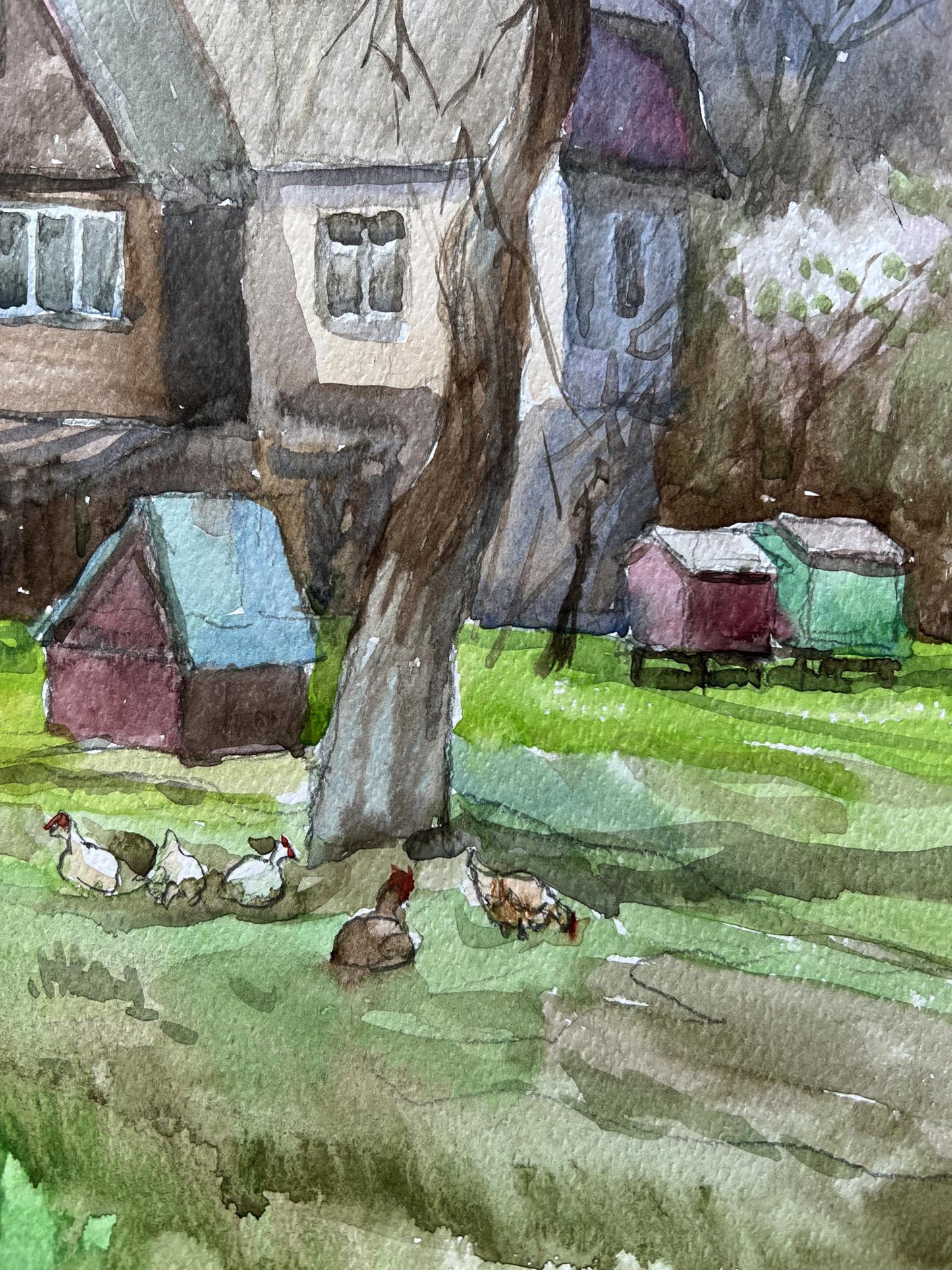 Watercolor painting The yard of the house V. Mishurovsky
