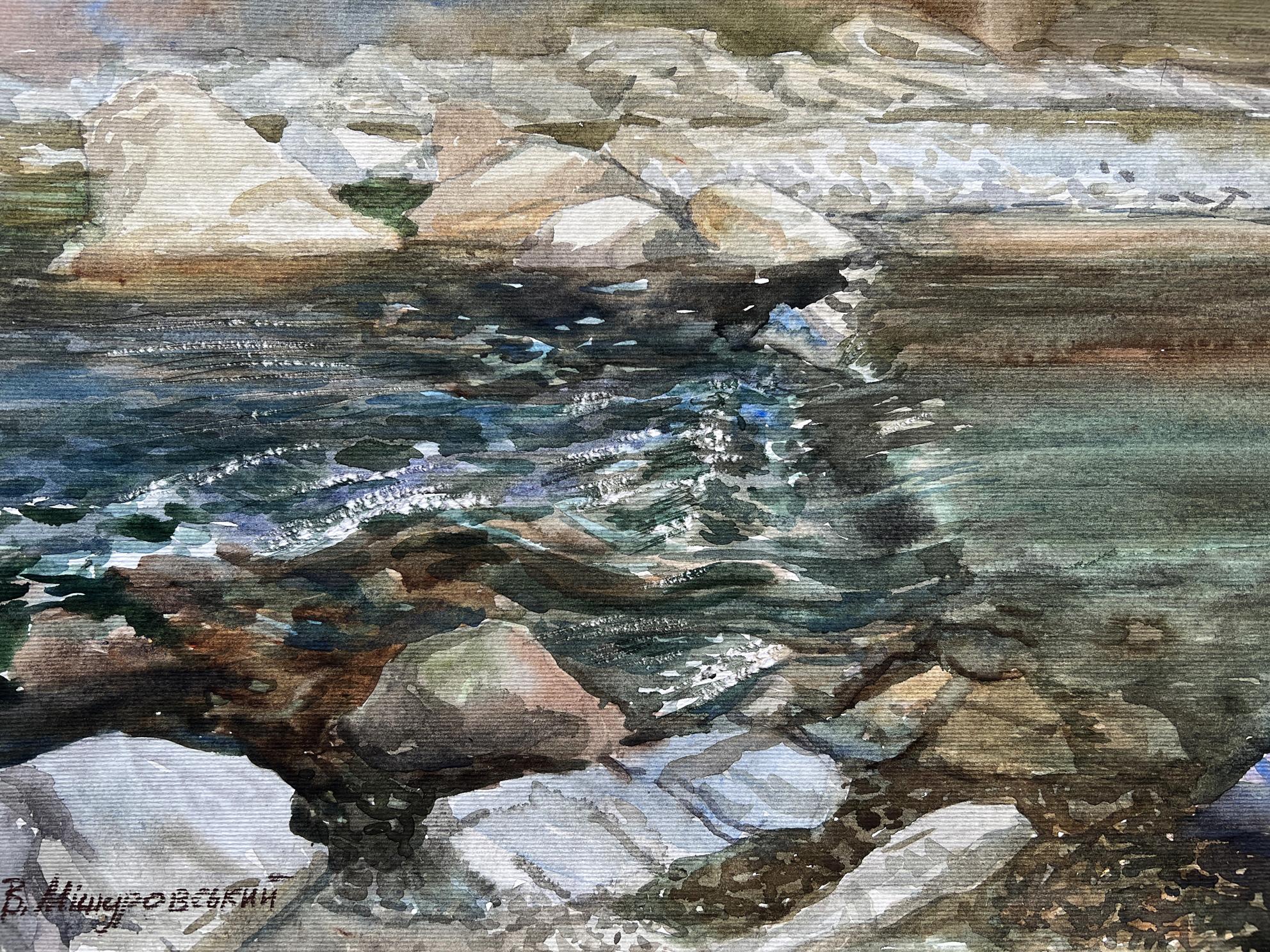 Watercolor painting Stormy stream V. Mishurovsky