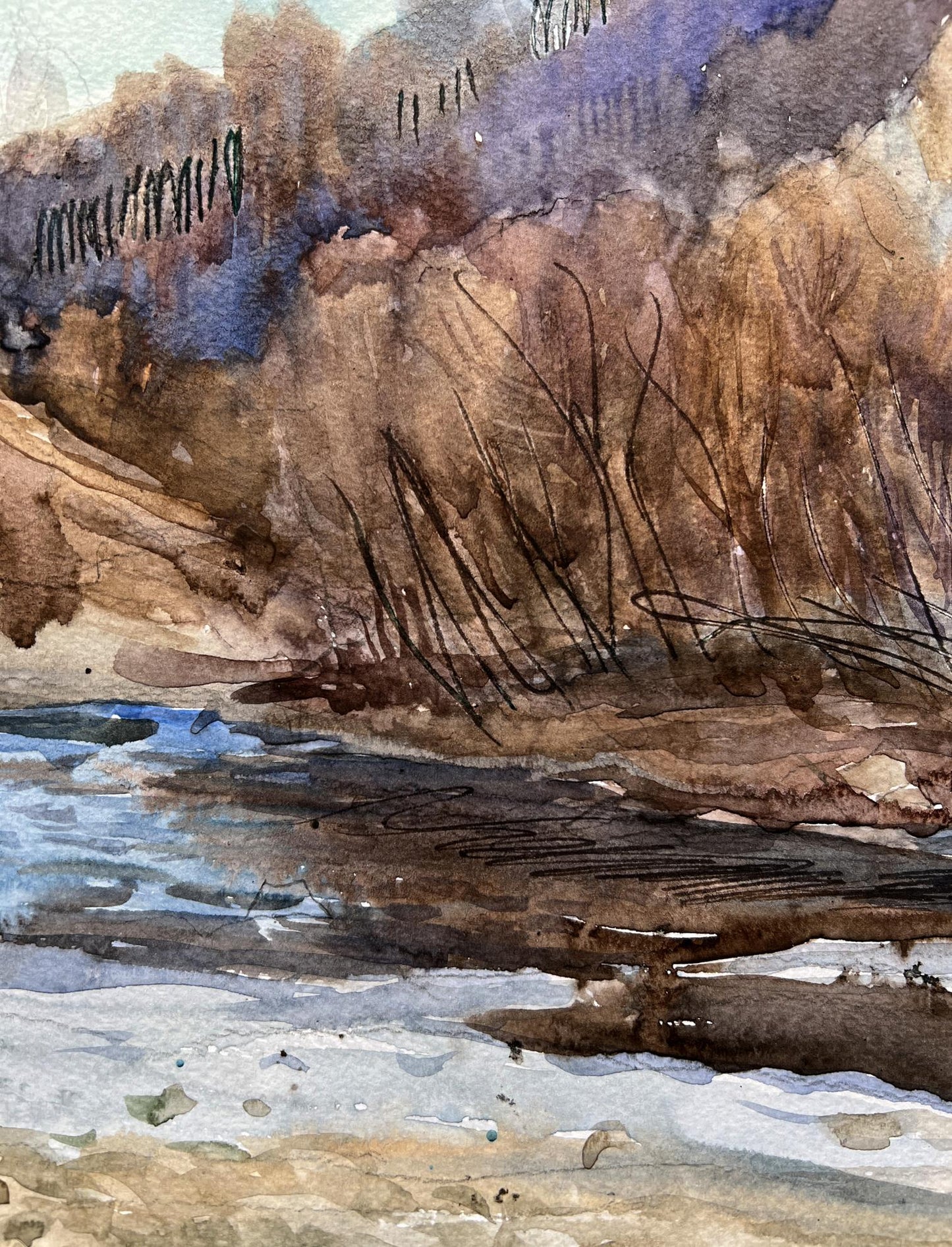 Watercolor painting Winter rod V. Mishurovsky