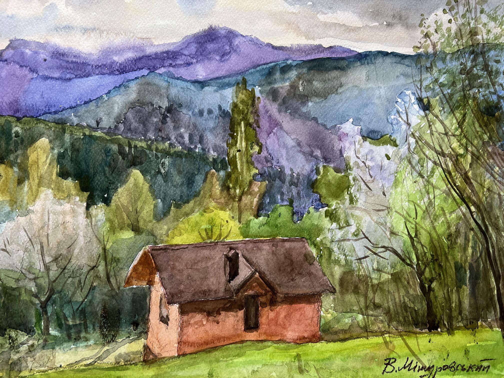 Watercolor painting View of the mountains V. Mishurovsky
