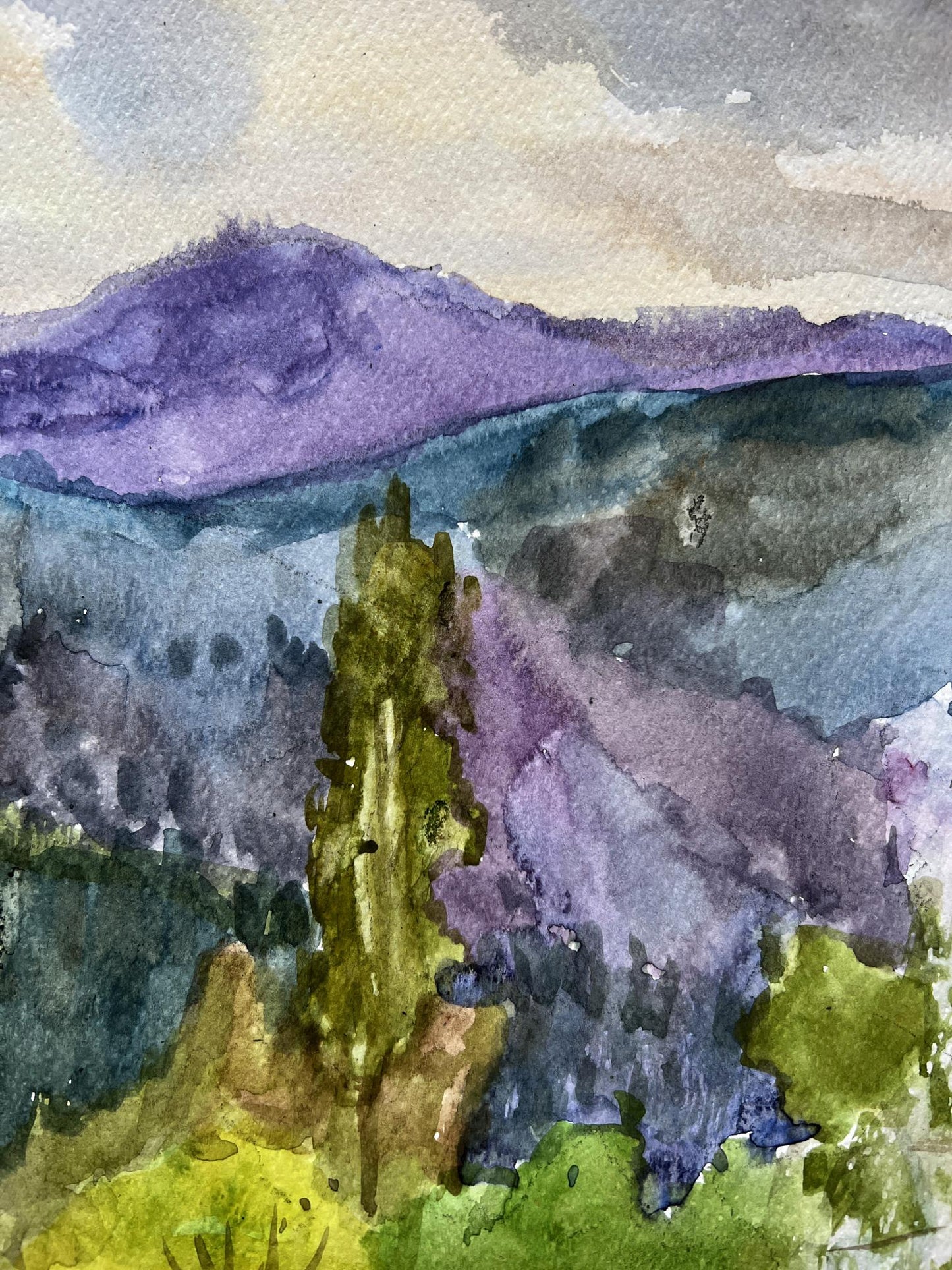 Watercolor painting View of the mountains V. Mishurovsky