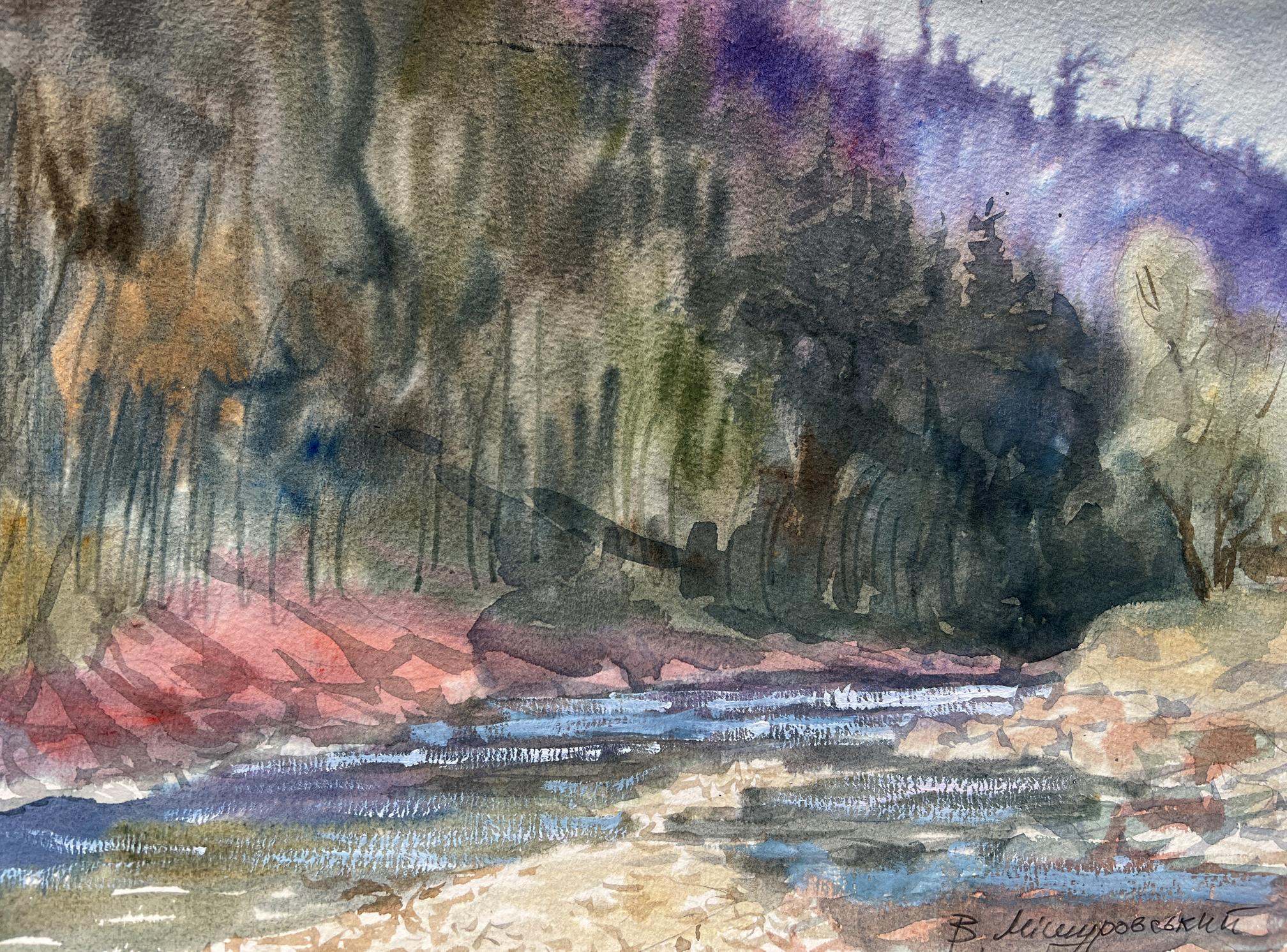 Watercolor painting By the river V. Mishurovsky