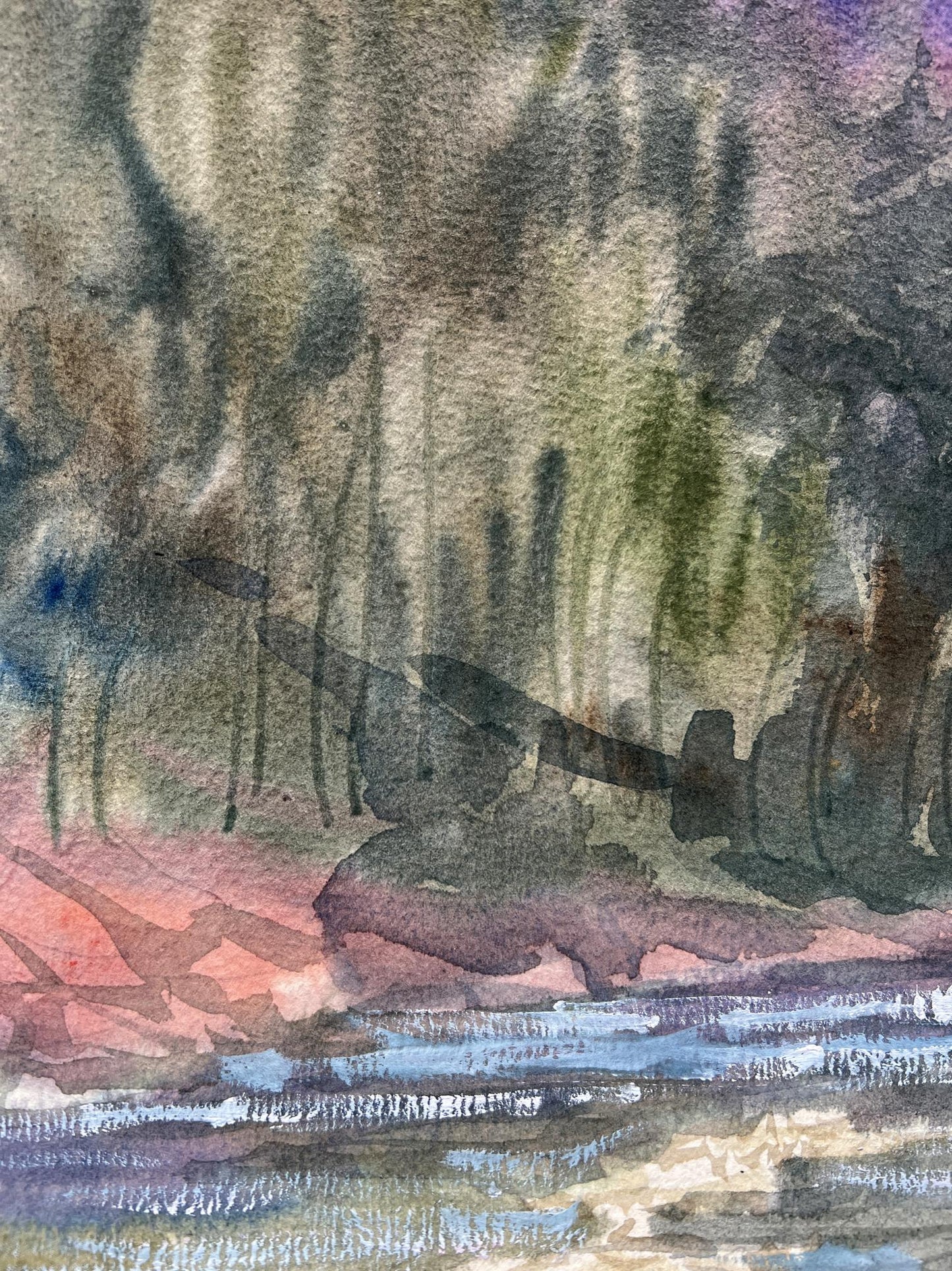 Watercolor painting By the river V. Mishurovsky