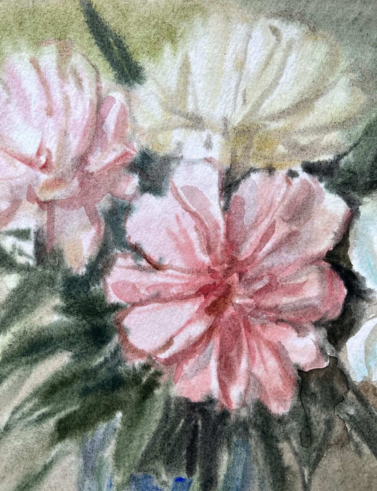 Watercolor painting Peonies Still life