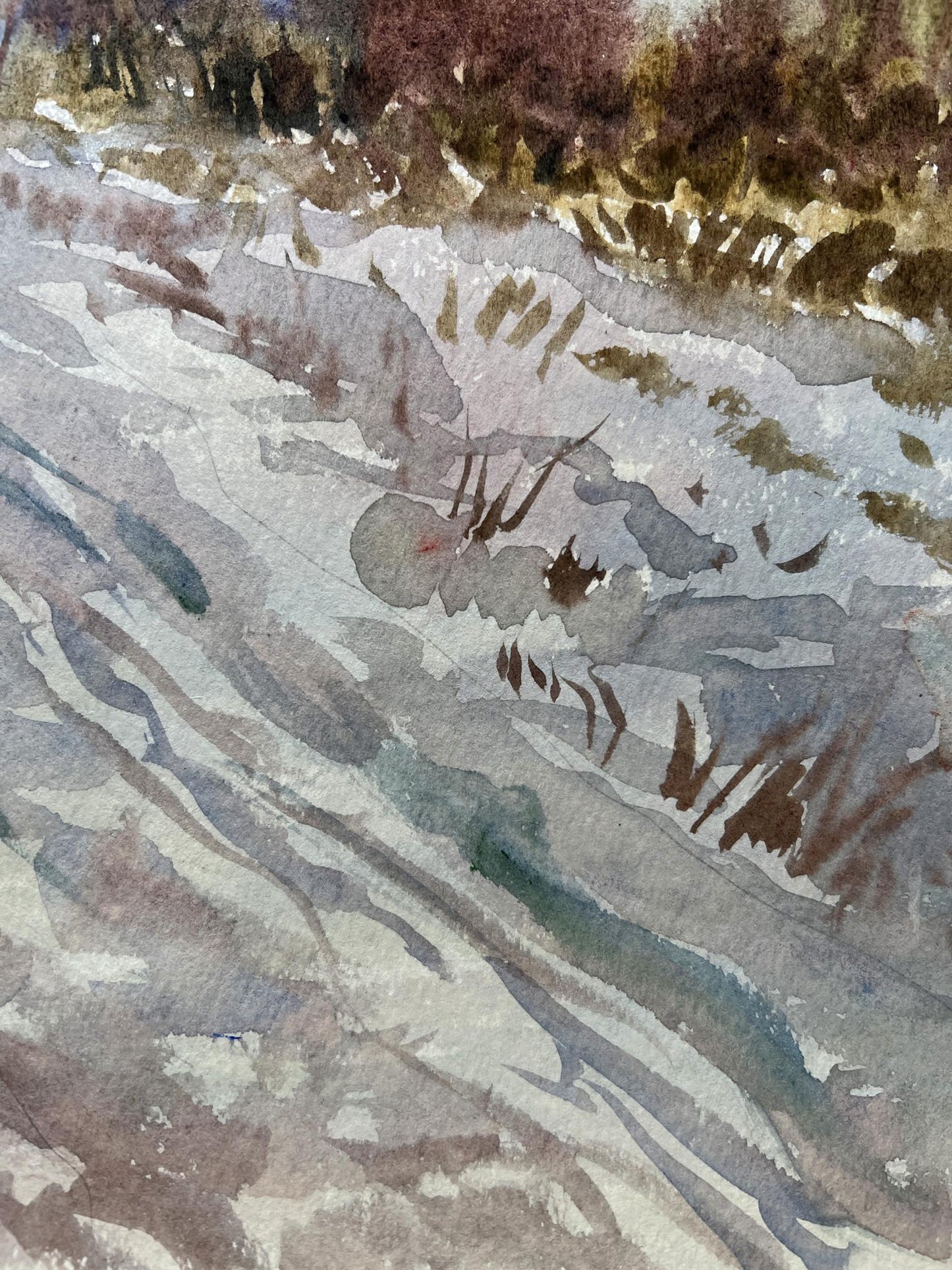 Watercolor painting Winter road V. Mishurovsky