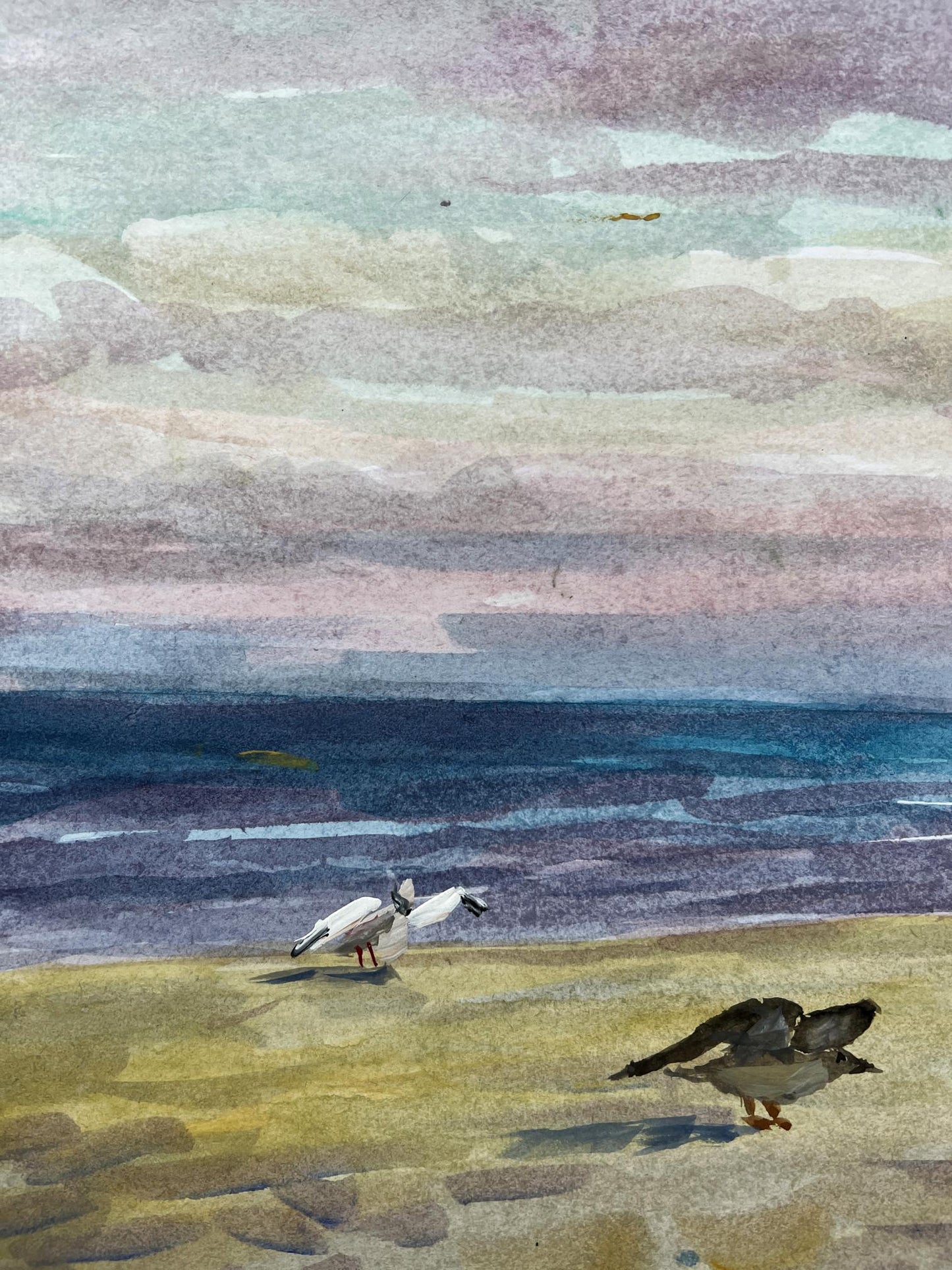Gouache painting Seagulls on the sea V. Mishurovsky