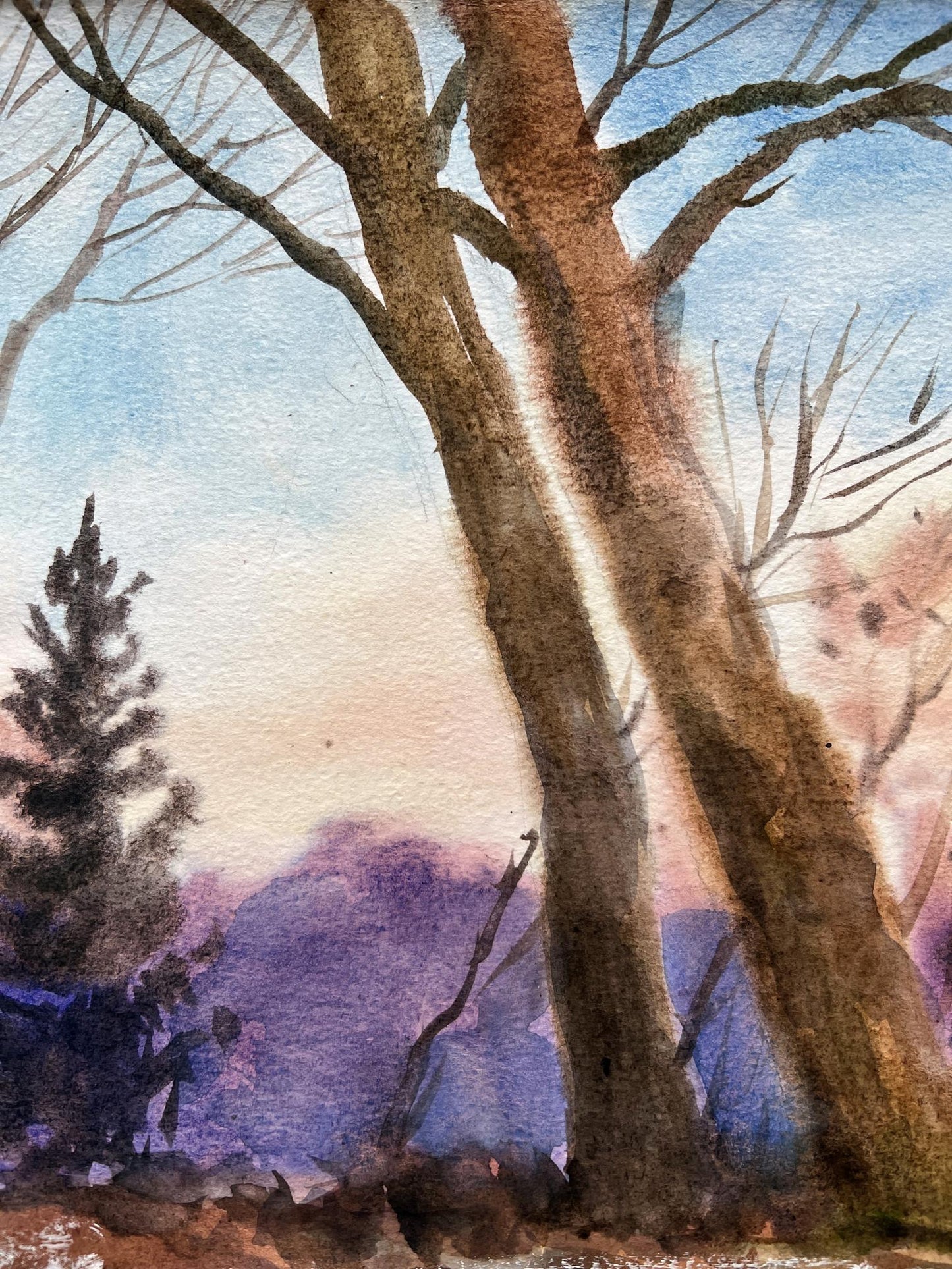 Gouache painting Evening in the forest V. Mishurovsky