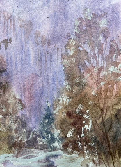 Gouache painting Winter in the forest V. Mishurovsky