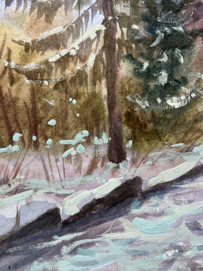 Gouache painting Winter in the forest V. Mishurovsky