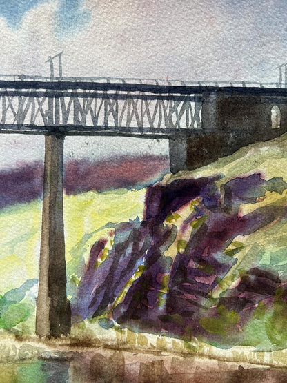 Watercolor painting A bridge to the city V. Mishurovsky