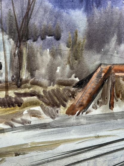 Watercolor painting Railway in the city V. Mishurovsky