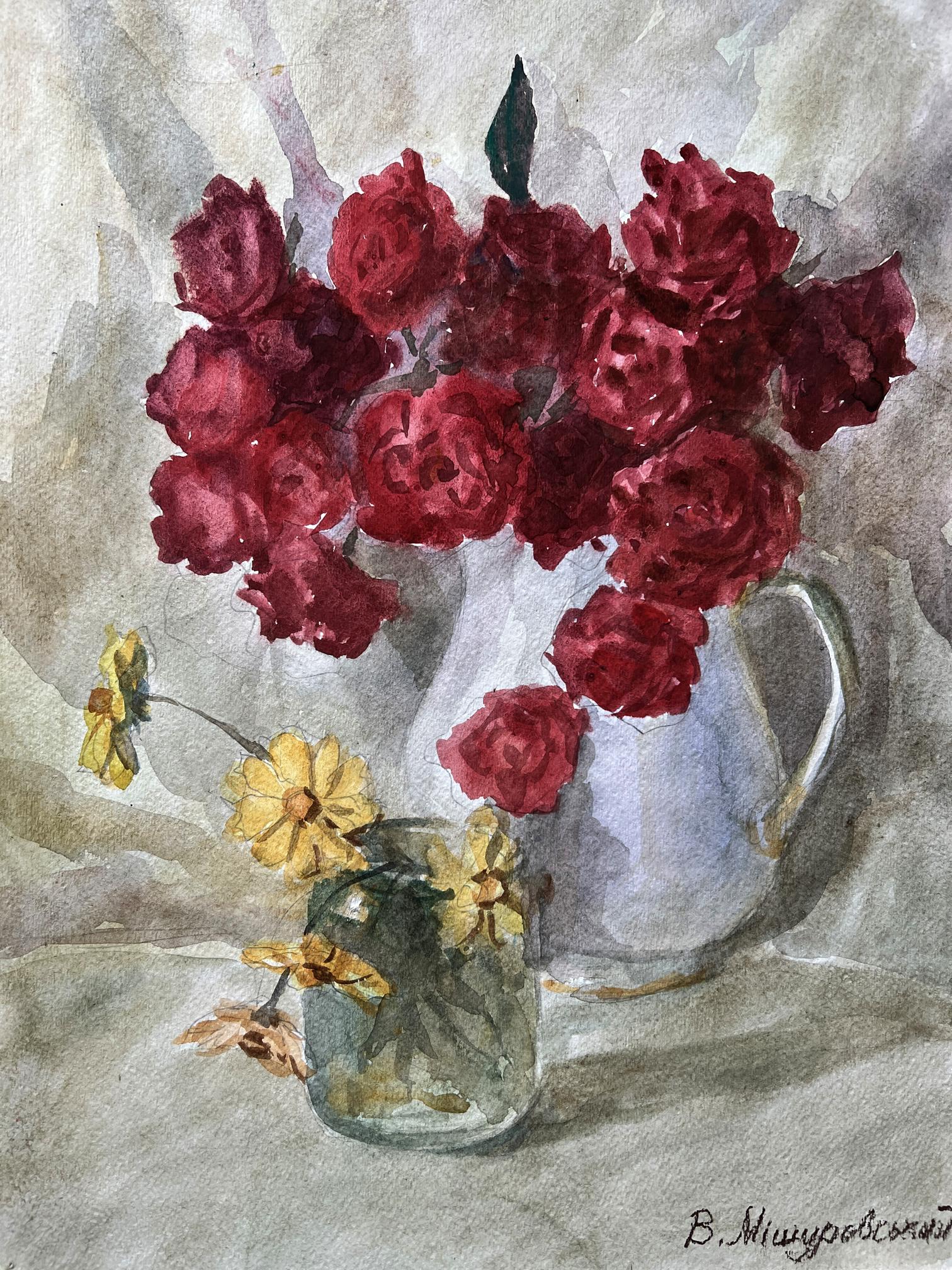 Watercolor painting Bouquet of red and yellow V. Mishurovsky