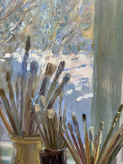 Oil painting Winter window 