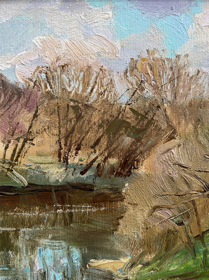 Oil painting April on the river V. Mishurovsky