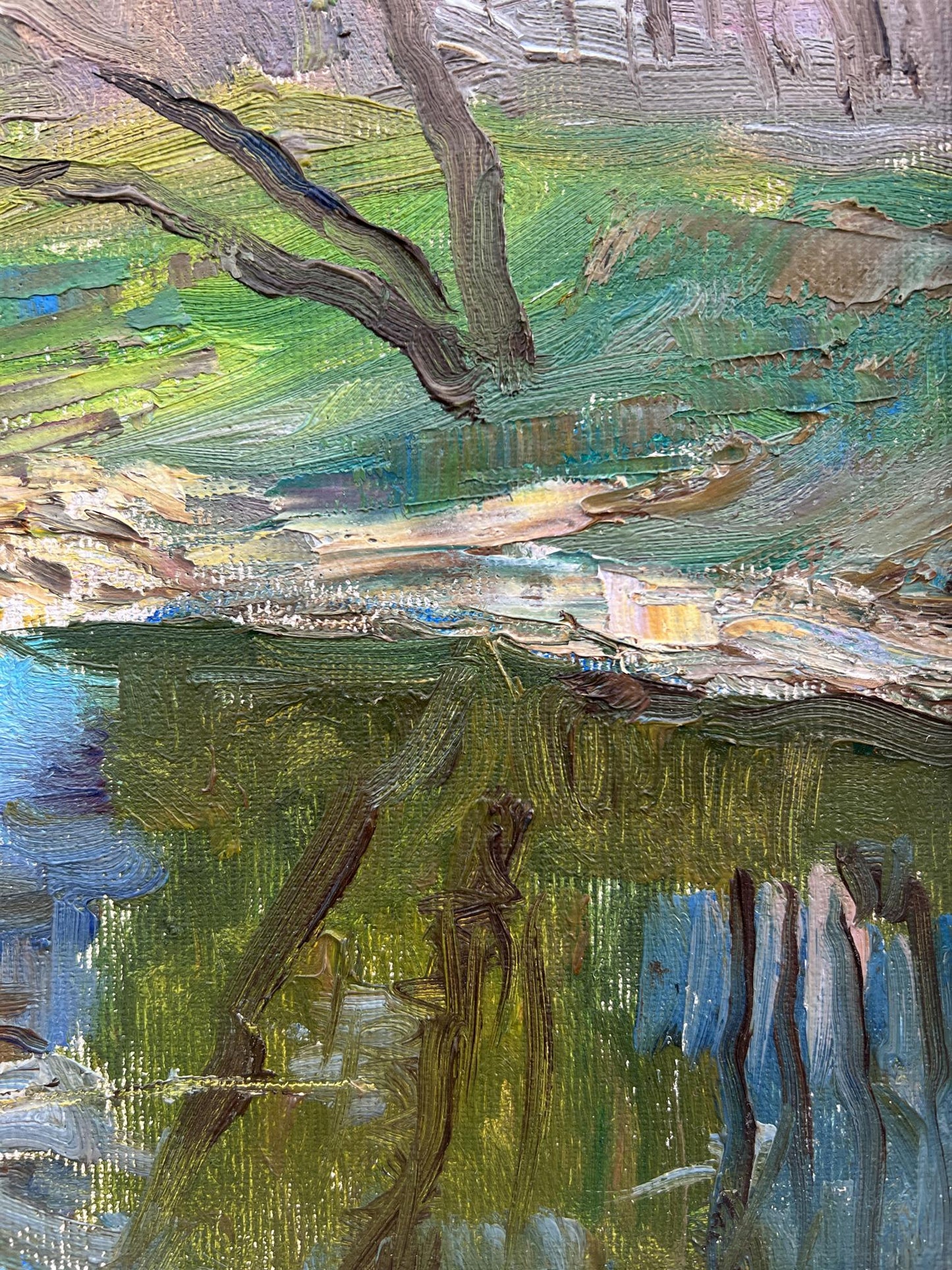 Oil painting April on the river V. Mishurovsky