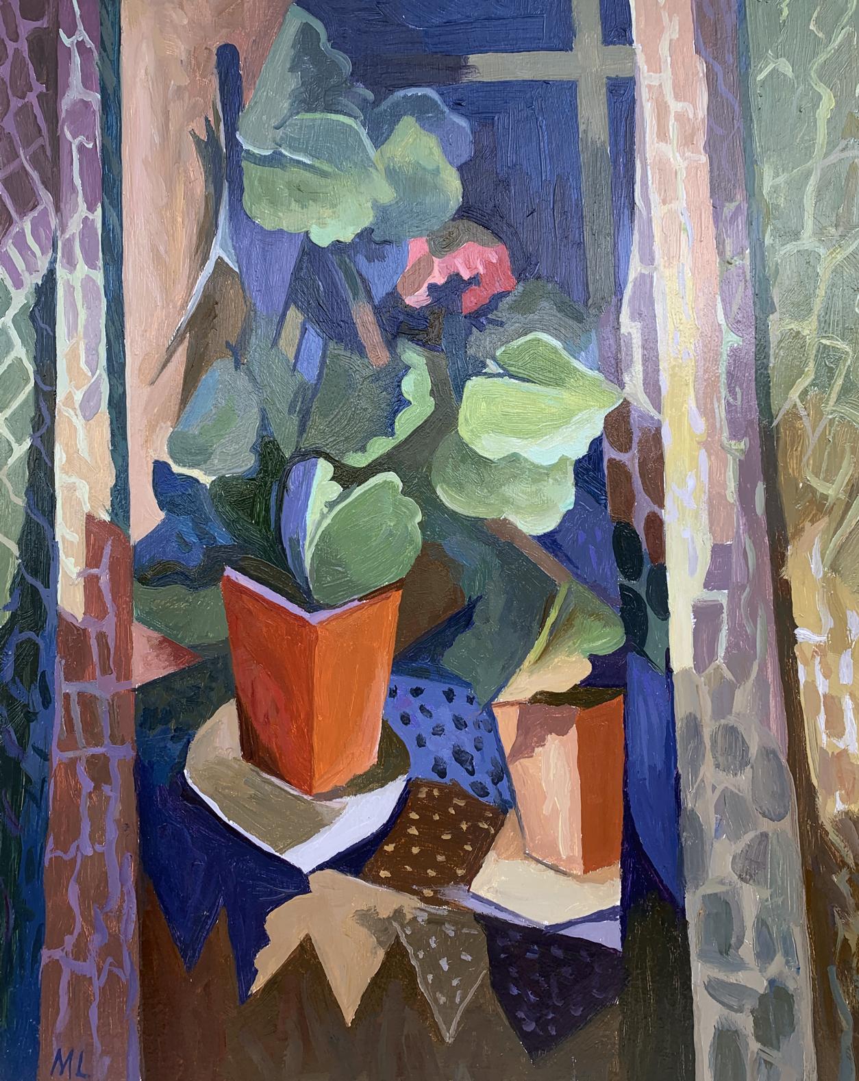 Oil painting Geranium on the night window V. Konotopsky