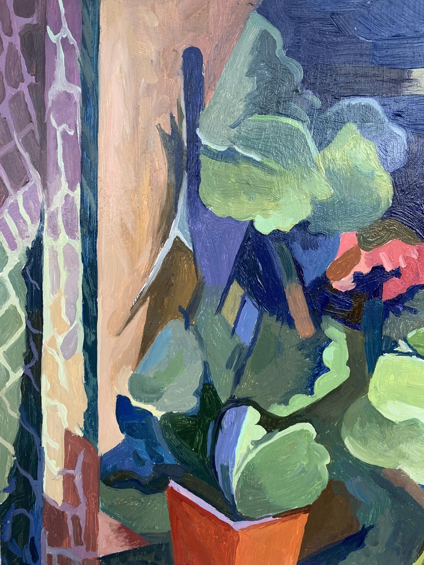 Nighttime Charm: V. Konotopsky's Oil Painting of Geranium on the Window