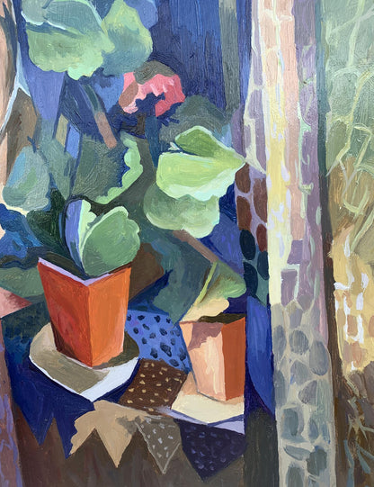 Midnight Blooms: V. Konotopsky's Oil Portrait of Geranium by the Window