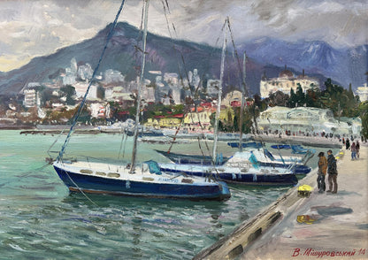 Oil painting City port V. Mishurovsky