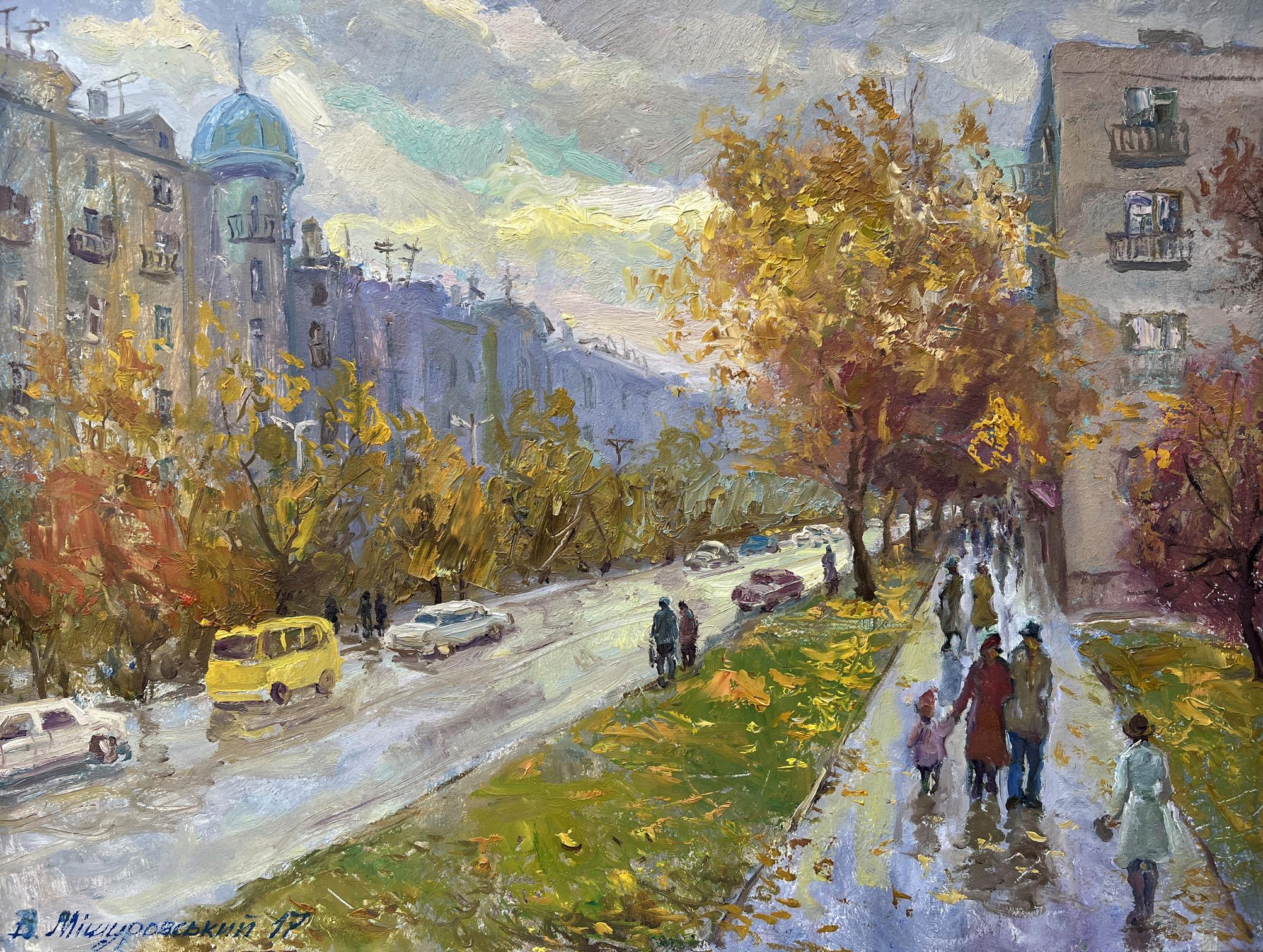 Oil painting Autumn in the city V. Mishurovsky