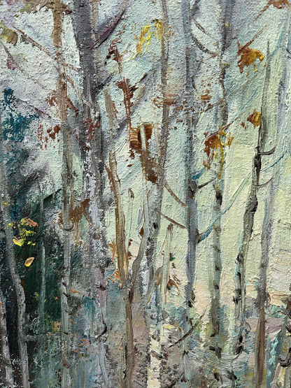 Oil painting Winter Forest Landscape 