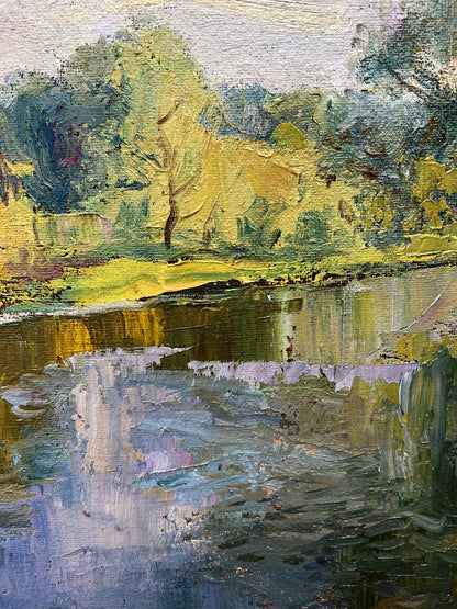 Oil painting Summer morning by the river V. Mishurovsky