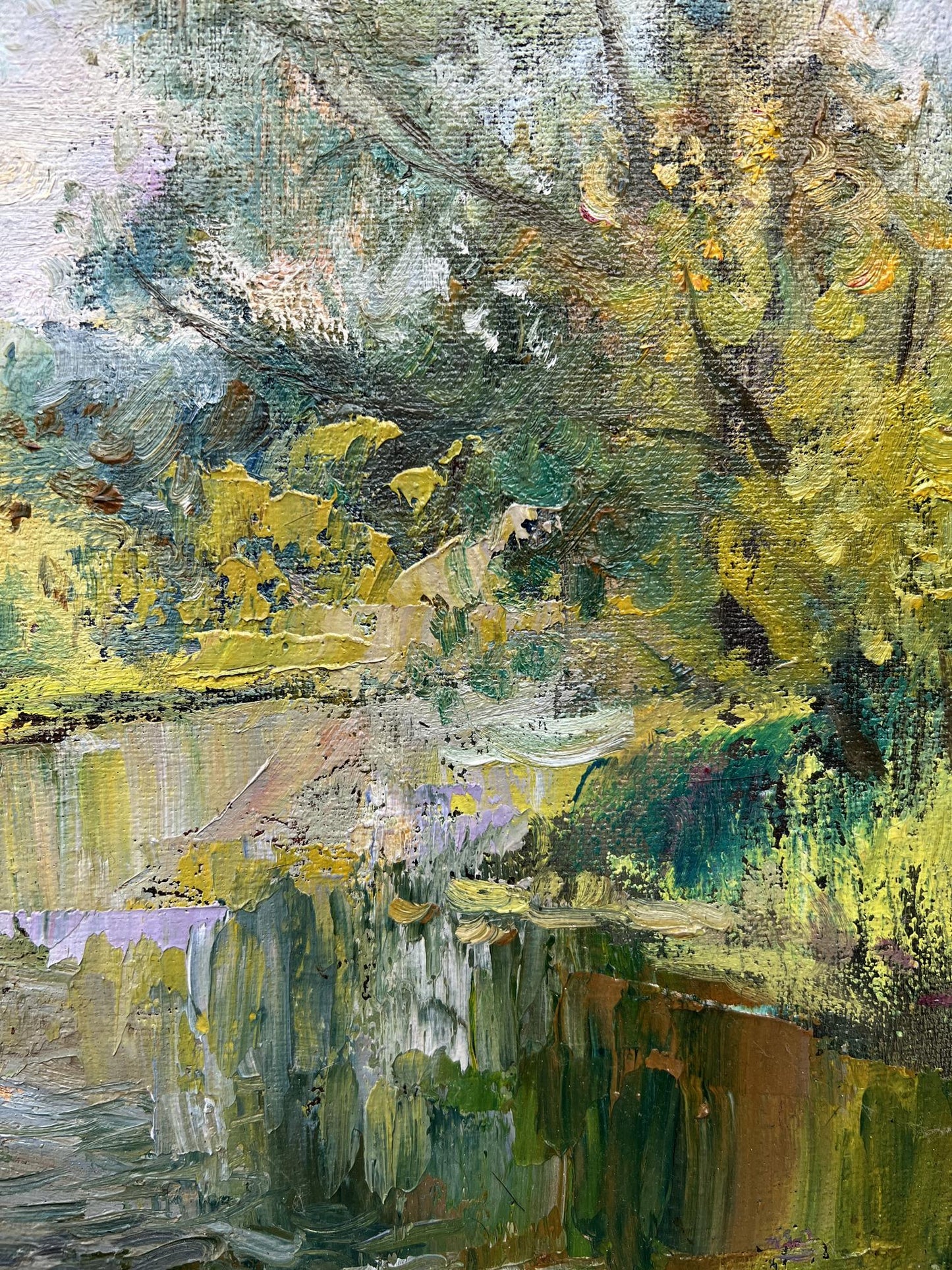 Oil painting Summer morning by the river V. Mishurovsky