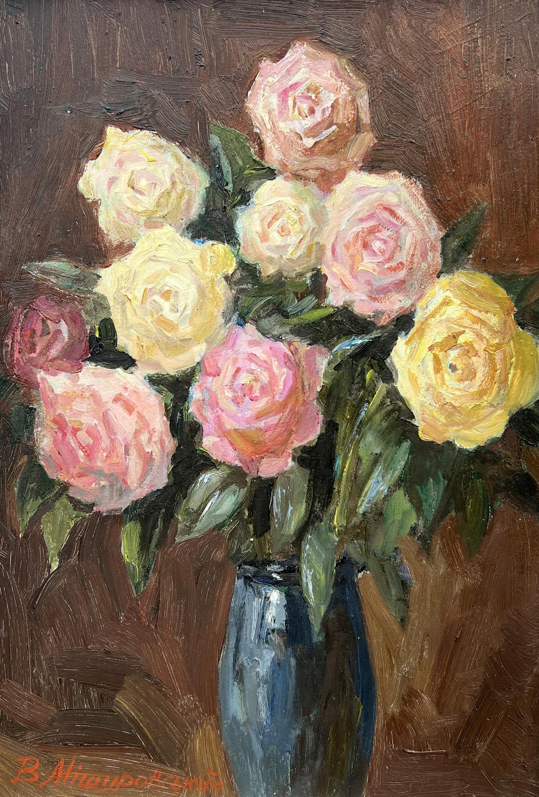 Oil painting Red and yellow roses V. Mishurovsky