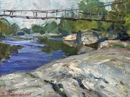Oil painting Bridge over the river V. Mishurovsky