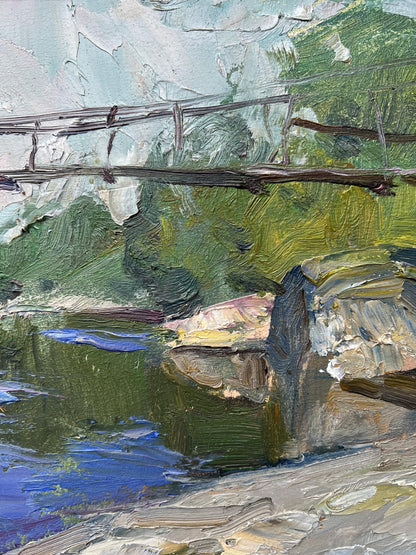 Oil painting Bridge over the river V. Mishurovsky