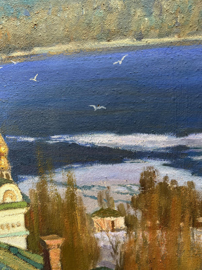 Oil painting It's March in the city V. Mishurovsky